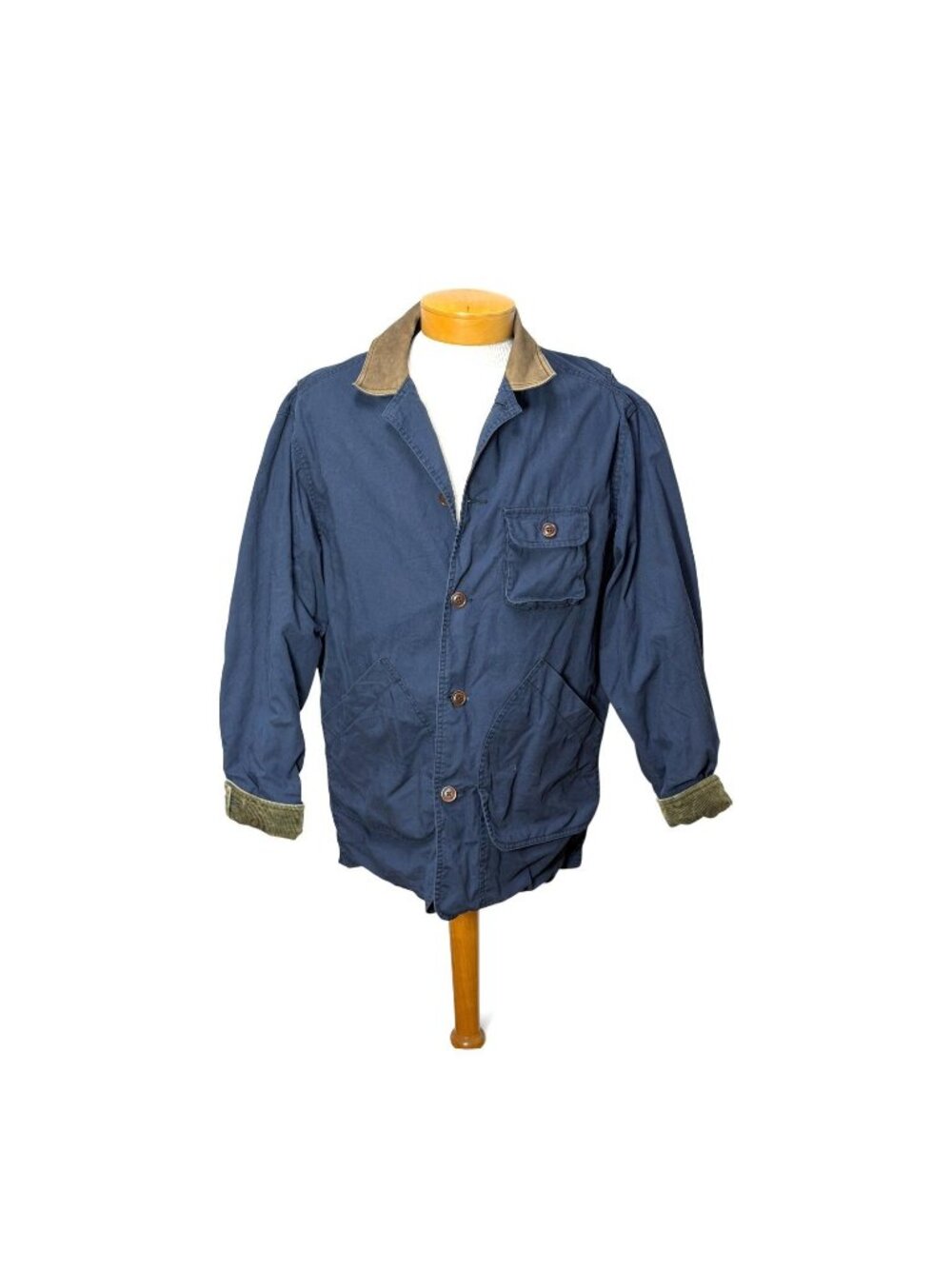 Vintage 80s 90s Banana Republic Navy Canvas Barn Coat Leather Collar Safari era